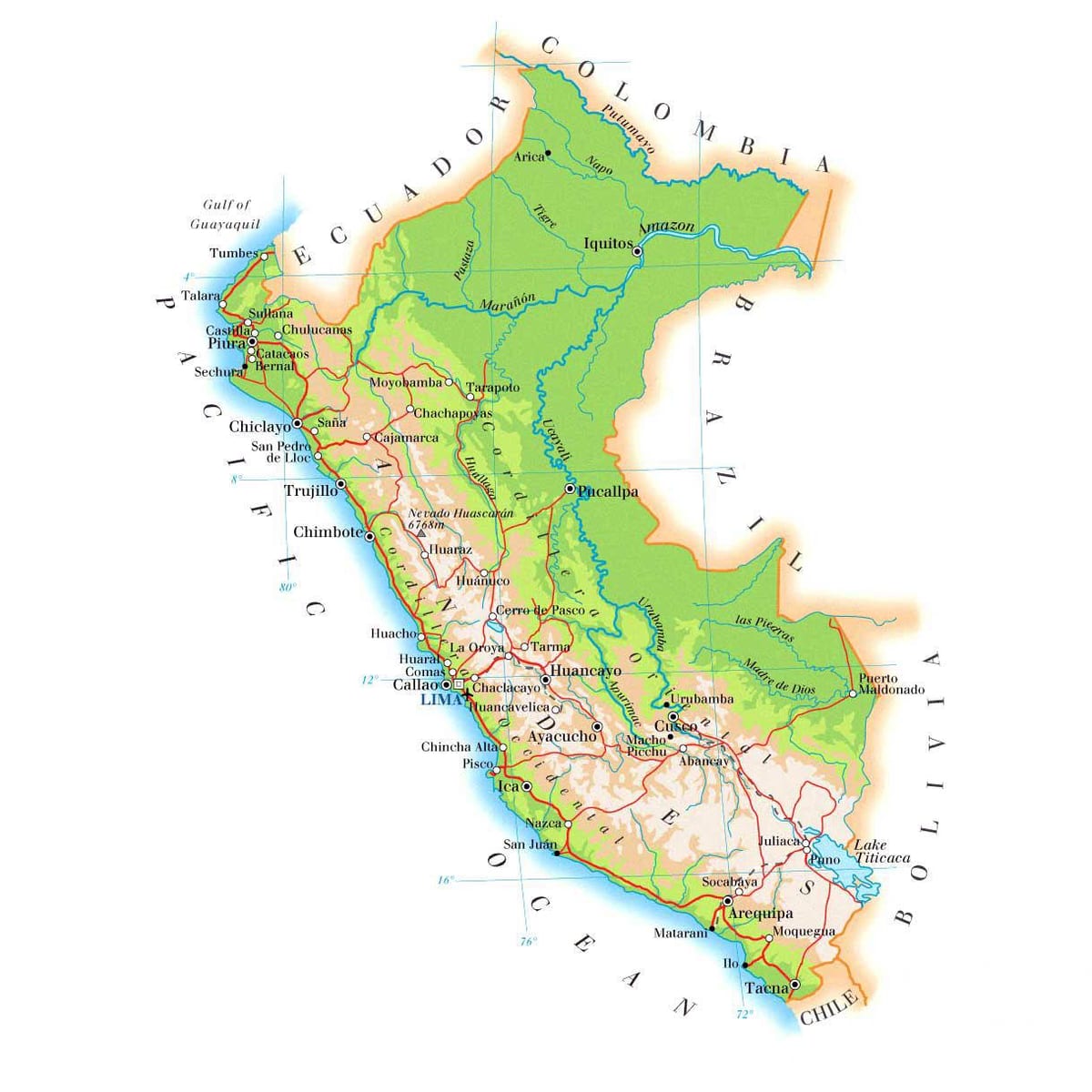 kart fiziki xəritəsi Peru